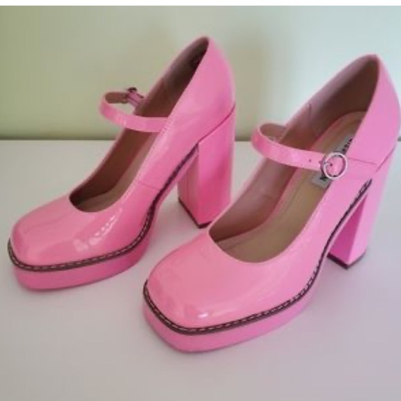 Steve Madden pink mary jane block heel shoes patent leather size 8.5 Barbie - Picture 1 of 12